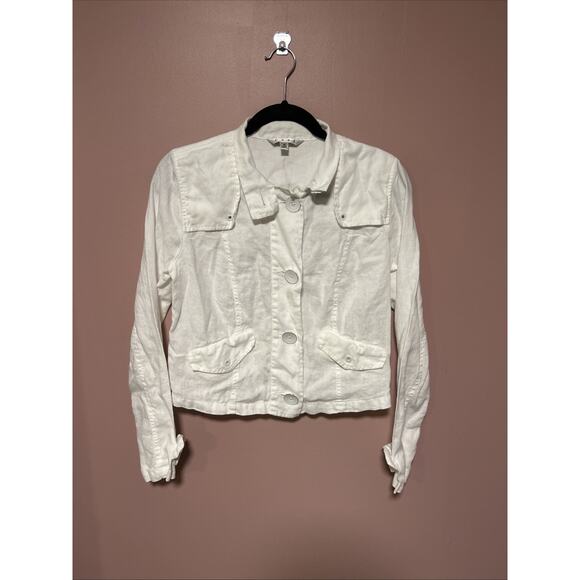 CAbi 333 Topside Topper White Linen Jacket size Small Cloud Pockets Resort Beach - Picture 1 of 5